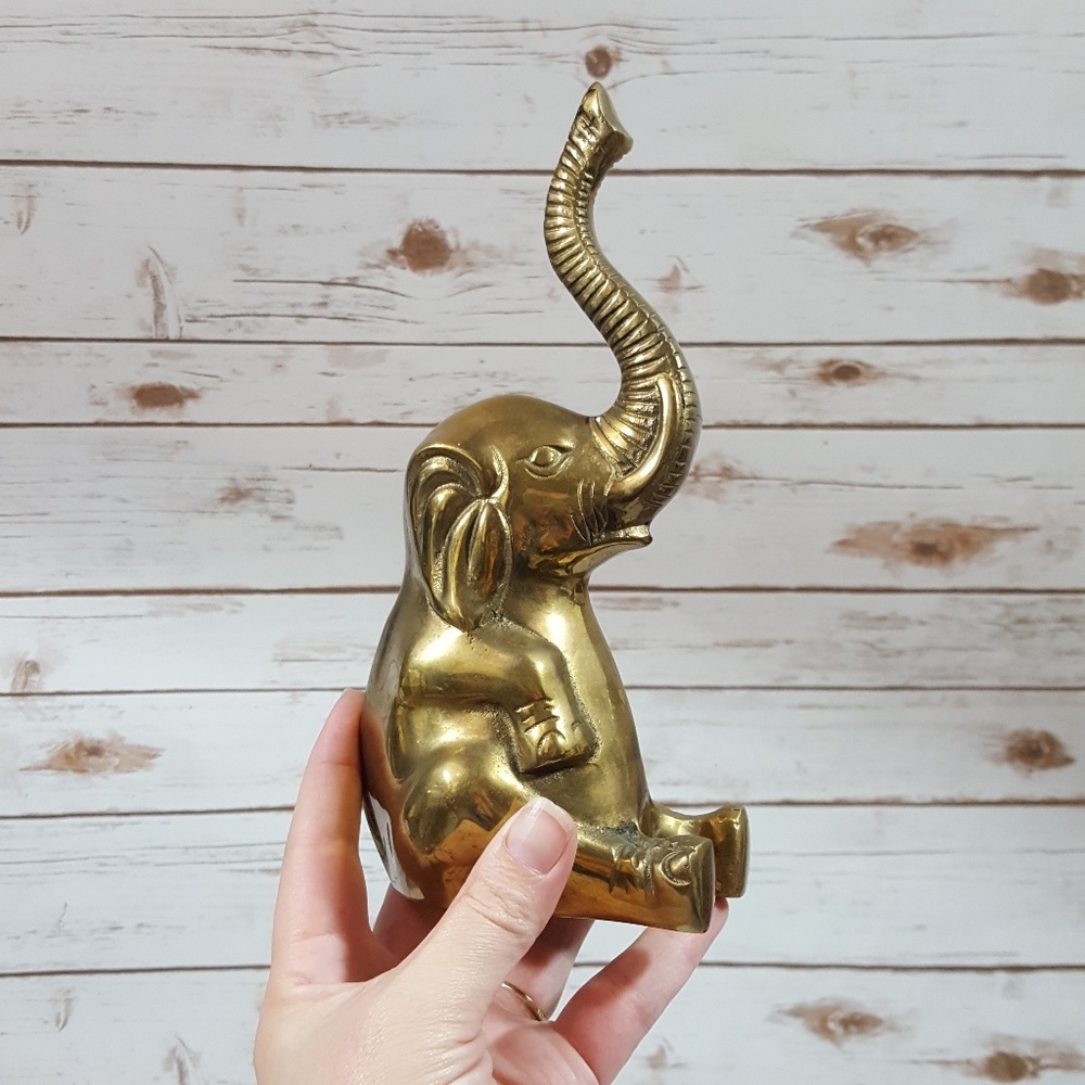 Vintage Brass Elephant Bookend Figurine 8.5" Tall